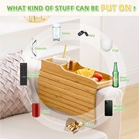 Plateau de canapé pliable en bambou naturel 3-en-1 antidérapant avec porte-gobelet et organisateur pour téléphone et télécommande, idéal pour le salon et la maison