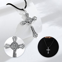 Collier pendentif croix chrétienne Saint Benoît en argent sterling 925 plaqué or Merryshine, bijoux de protection catholique