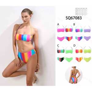 Conjunto de Bikini con Estampado Floral para Mujer, Dos Piezas, Traje de Baño de Verano para Playa, Top Halter con Tirantes Laterales, Cintura Alta, Elegante, Venta al Por Mayor 67083 - Product Image 1