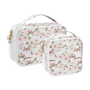 Sac de voyage pour maquillage femme 2 pièces, design floral personnalisé, étanche, grande capacité, poignée souple, PVC transparent - Product Image 2