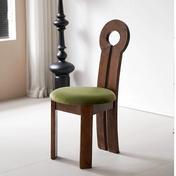 เก้าอี้คีย์ วอลนัท เบาะกำมะหยี่สีเขียว