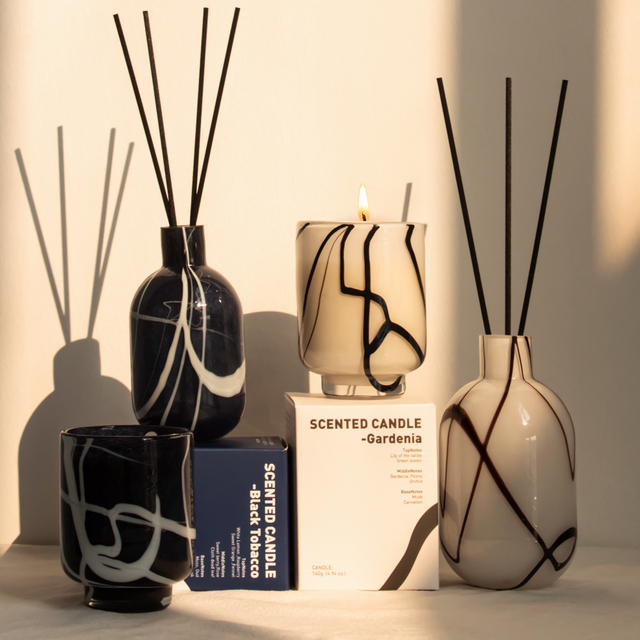 Mescente Luxury Amber Glass Bottle air Freshener Reed Diffuser and Scented Candle with Stick and Box