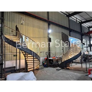 <span class=keywords><strong>Escalier</strong></span> Courbé Sur Mesure avec <span class=keywords><strong>Marches</strong></span> en Bois, <span class=keywords><strong>Escalier</strong></span> en Arc, Contre-<span class=keywords><strong>escalier</strong></span> Fermé, Balustrade en Verre - Product Image 3
