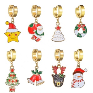 Boucles d'oreilles pendantes personnalisées pour enfants, style hip-hop, plaquées or, en acier inoxydable 316L, boucles d'oreilles créoles pendantes pour enfants, idéales pour Noël - Product Image 2
