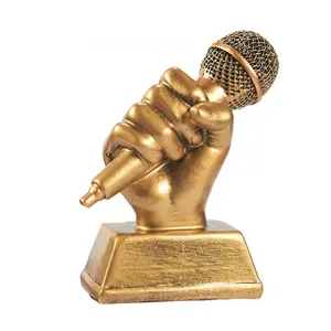 Piala Mikrofon Emas Polyresin/Resin-Piala Penghargaan Menyanyi Resin Kecil untuk Karaoke, Kompetisi Bernyanyi, Pesta