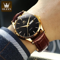 Montre-bracelet OLEVS 6898 de luxe pour homme et femme, en cuir, étanche, à quartz, avec date