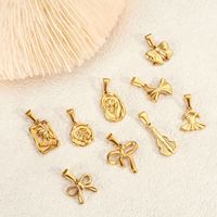Bijoux rétro élégants à bricoler soi-même en acier inoxydable 316L or 18K nœud papillon jupe fleur rose pendentif violon accessoires de mode pour femmes