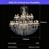 Lustre en cristal de style européen, lustre moderne à LED, design en fer forgé pour hôtel, auditorium, décoration de mariage
