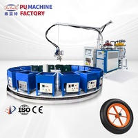 Machine à mousse PU basse pression pour roues de chariot à main, ligne de mousse automatique intégrée par centrifugation pour le contrôle, certifiée CE, économe en énergie