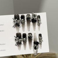Faux ongles à presser faits main, rouge gothique de luxe, stilettos 3D, réutilisables, longs, à coller