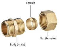 Raccord de tuyauterie en laiton à compression, résistant à la corrosion, pour basse pression, avec olive et joint d'étanchéité