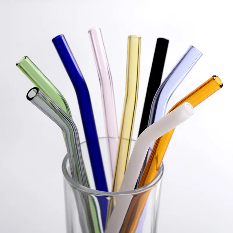 Hot Sales Colored Eco Reusable Transparent Smoothie Glass Straws Clear High Borosilicate Straws Glass Drinking Straws
