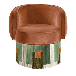 Fauteuil club pivotant de luxe moderne de designer italien pour salon, avec franges décoratives et pompons, en velours, pour chambre à coucher - Product Image 3
