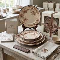 Vintage Braunes Blumenmuster Keramik-Tellerset 6,5/8/10,5/12 Zoll Toile De Jouy Porzellan-Geschirr für Hochzeit Hotel Tischdekoration