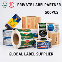 Étiquettes promotionnelles en gros, rouleaux d'étiquettes personnalisées imprimées en vinyle, autocollants de logo pour emballages, produits à marque privée