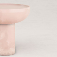 Table d'appoint en marbre onyx rose, plateau ovale en forme de bol, base cylindrique solide, table d'appoint de luxe pour salon, maison de rêve
