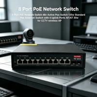 Switch POE de 10 Puertos, 8 POE de 1000M, 2 Uplink Gigabit, 2 SFP, Switch Ethernet de Escritorio o Montaje en Rack para Monitor