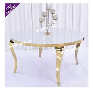 Mesa de Comedor Rectangular de Acero Inoxidable y Vidrio Dorado para Bodas, Muebles de Banquete para Hoteles, Ideal para Recibir Invitados - Product Image 1