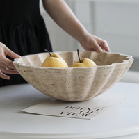 Bol à fruits en travertin naturel pour comptoir de cuisine décor bol piédestal pour la décoration intérieure artisanat pierre coquille bols