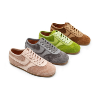 Chaussures de loisirs tendance pour femmes en cuir véritable à lacets, confortables, respirantes et légères