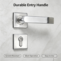 Poignée de porte carrée en acier inoxydable argenté avec serrure à cylindre européen - Poignée d'entrée robuste pour porte d'entrée
