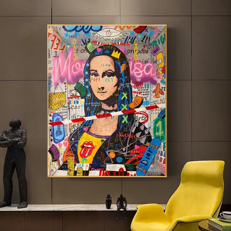 Mona Lisa Poster Seni Grafiti Wanita, Lukisan <span class=keywords><strong>Kanvas</strong></span> Telanjang Wanita Abstrak Pop Street Seni Dinding Ruang Tamu Dekorasi Rumah