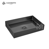 Lavabo de Baño Rectangular de Diseño Moderno, de Alta Calidad y Lujo, en Acero Inoxidable con Recubrimiento PVD, Programa OEM