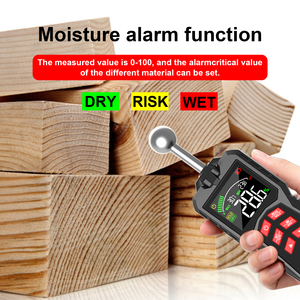 Hygromètre sans broche, <span class=keywords><strong>sonde</strong></span> à bille, écran LCD couleur numérique, plage de 0 à 100 % HR, fonction <span class=keywords><strong>d</strong></span>'alarme, profondeur de mesure de 20 à 40 mm <span class=keywords><strong>pour</strong></span> le <span class=keywords><strong>bois</strong></span> - Product Image 4