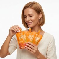 Pochettes souples personnalisées avec bec verseur pour boissons, jus et aliments, de qualité alimentaire, avec bouchon de 8,6 mm, disponibles en 250 ml, 500 ml, 100 ml, 1000 ml