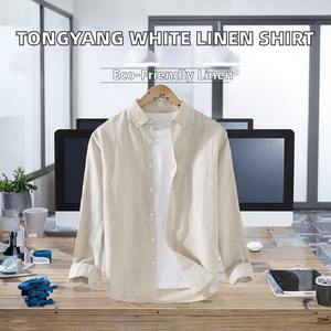 Camisa de Lino y Algodón para Hombre, Ecológica, Transpirable, de Manga Larga, Corte Holgado, Cuello Clásico, Color Sólido, Estilo Casual de Negocios - Product Image 2