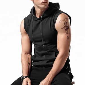 Custom logo Cropped Gym Sportswear Fitness Pullover Knitted 100 Cotton Workout <b>Sleeveless</b> <b>Hoodie</b> for <b>Men</b> - Product Image 1