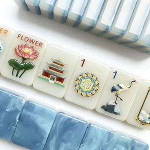 Tuiles de Mahjong Modernes en Plastique Bleu Brise, 160 Pièces, Tapis et Supports, Usage Domestique, Divertissement, Écologique, Portable, Résistant à l'Eau, Deluxe - Product Image 1