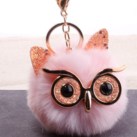 Porte-clés hibou en peluche coloré et moelleux, pendentif boule de fourrure de lapin 8 cm, rembourré en coton PP, breloque de sac pour filles, cadeau de fête