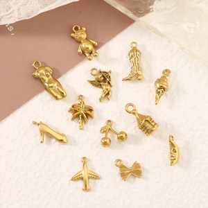 Ciondoli Mini in Acciaio Inossidabile Placcati <span class=keywords><strong>Oro</strong></span> 18K a Forma di Aeroplano, Donna, Corpo, Ciliegia, Stivali da Cowboy Western, per Creazione Gioielli Fai da Te - Product Image 3