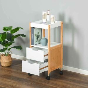 Multipurpose White Four-Tier European Style Wooden Drawer Trolley Tea Prams Rolling Bathroom Towel Organizer <b>Storage</b> Cart - Product Image 2