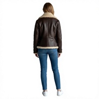 Blouson aviateur en cuir de vachette marron pour homme, doublure en fourrure de mouton, col rabattable, fermeture éclair, coupe classique, vêtement d'hiver