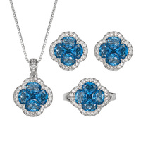 Ensemble de bijoux, bague, boucles d'oreilles, collier en cristal bleu pointu, élégant et luxueux, trèfle à quatre feuilles, nouveau modèle pour femmes, vente en gros