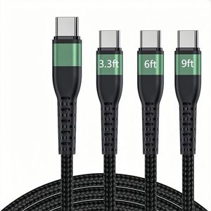 Super Fast 60w 3m Long Nylon Braided Custom Mobile Phone Usb <b>C</b> to Usb <b>C</b> <b>Charging</b> Data Line for Huawei/Xiaomi/IP Phones <b>Cable</b> - Product Image 1