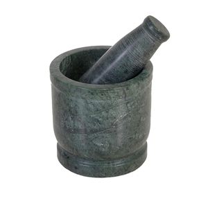 Mortier et pilon en marbre vert robuste de 4 pouces pour broyer épices, herbes, graines, ail, pâte de pesto – Outil de cuisine naturel - Product Image 4