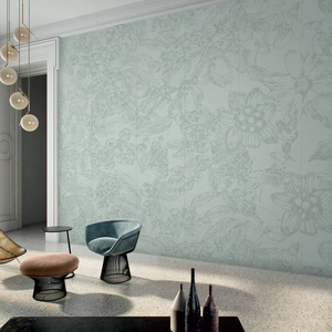 Papier peint texturé en lin, motif floral vert clair, art linéaire neutre, murale botanique pour la décoration intérieure scandinave, rendu des couleurs élevé - Product Image 1