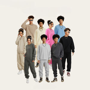 Conjunto Deportivo Personalizado de Pantalones Rectos y <span class=keywords><strong>Sudadera</strong></span> de Cuello Redondo con Patrón Sólido, Grueso y Afelpado, 100% Algodón Francés de 345g para Hombre - Product Image 2