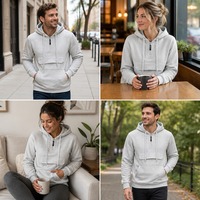 Hoodie Unisex Hangat dengan Saku, Ukuran Besar, Pakaian Olahraga Kasual, Lengan Panjang, Resleting 1/4, Pullover Warna Solid, Bordir, Tahan Angin, Custom