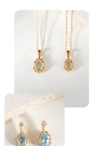Collier de luxe Xinfly en or 18 carats avec pendentif goutte d'eau en diamant et aigue-marine, style japonais naturel et simple, pour soirée, chaîne de clavicule - Product Image 5