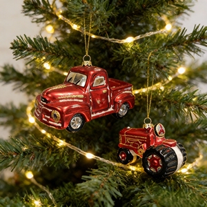 Decorazione Natalizia in Vetro a Forma di Pickup e Trattore Vintage Rosso, Ornamento da Appendere, Regalo Festivo a Prezzo di Fabbrica - Product Image 1