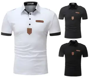 Camisa polo de algodão bordada, camiseta masculina de manga curta com envio gratuito