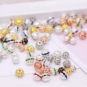 Hollowed Out Rhinestone Ball Spacer <b>Beads</b> Round Metal Plated For Bracelet Making DIY Jewelry Accessories - Product Image 1
