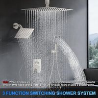 Ensemble de robinetterie de douche thermostatique à double poignée en laiton brossé moderne, fixation murale carrée de 12 pouces, jet doux