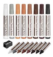 Kit de réparation de meubles, marqueurs pour bois, stylo en bois, marqueurs et bâtons de cire avec kit d'affûtage, pour les taches, les rayures, les sols en bois