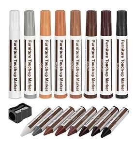 Kit di Riparazione <span class=keywords><strong>Mobili</strong></span> con Pennarelli per Legno - Penna per Legno - Marcatori e Bastoncini di Cera con Kit Affilatore, per Macchie, Graffi, Pavimenti in Legno - Product Image 3