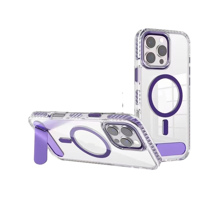 New Arrival Matte Magnetic TPU+PC+TPE Shockproof Phone Case with Aluminum Alloy Foldable Holder for iPhone 16 Pro Max